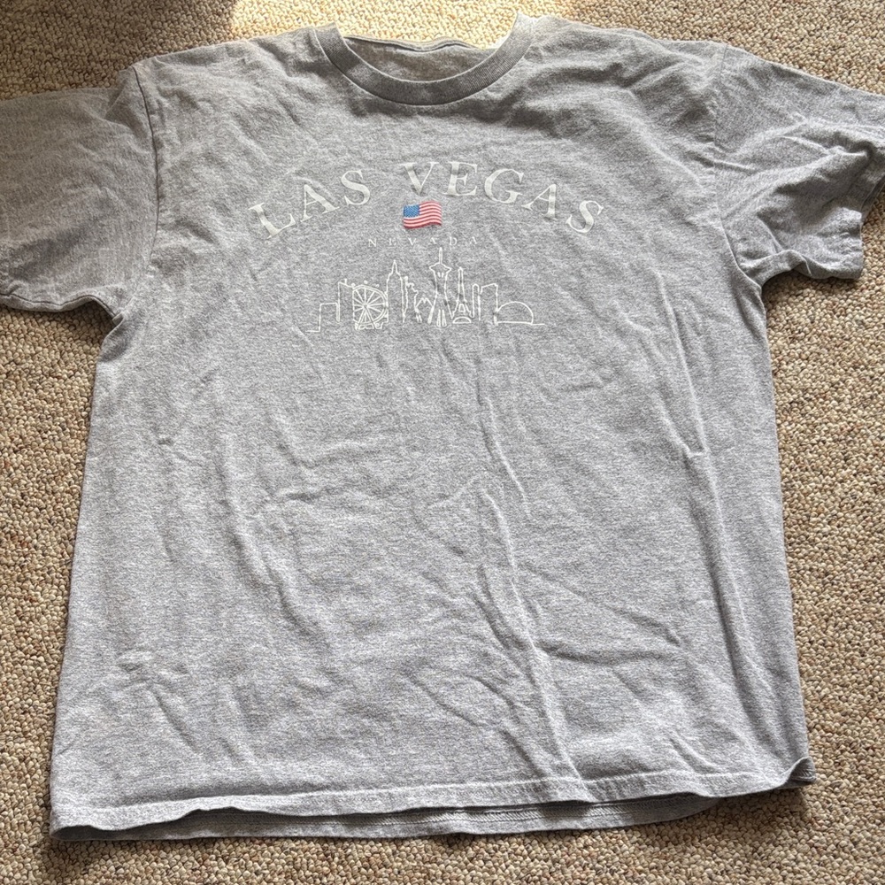 Las Vegas Gray Graphic Tee with Flag Detail